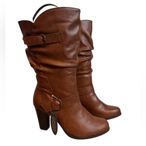 Sachi NWTS Women’s Brown Slouch Size 8M Faux Leather Size Zipper 3 Inch Heel